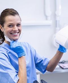 Dental hygienist smiles