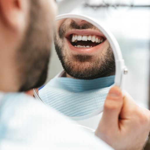 Closeup of smile perfected by tooth colored fillings