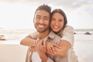 Couple with aesthetic smiles enjoying their summer